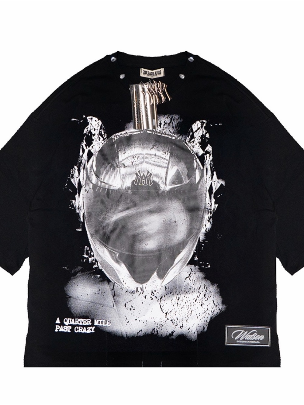 💨🌚💨 Watson Black Short Sleeve Tee with Silver Helmet Graphic